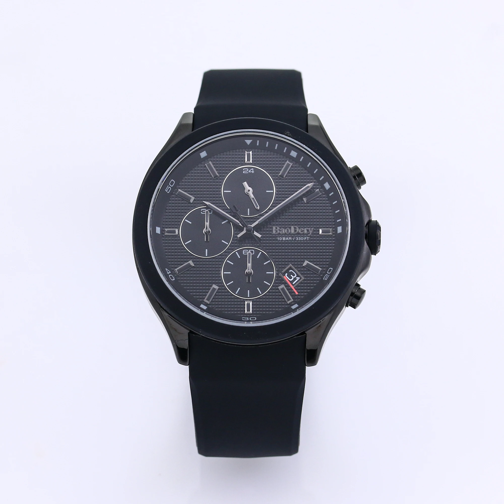 

BaoDery produced by Soria provides hot selling products 44mm dial quartz movement three eyes six needle calendar display mineral