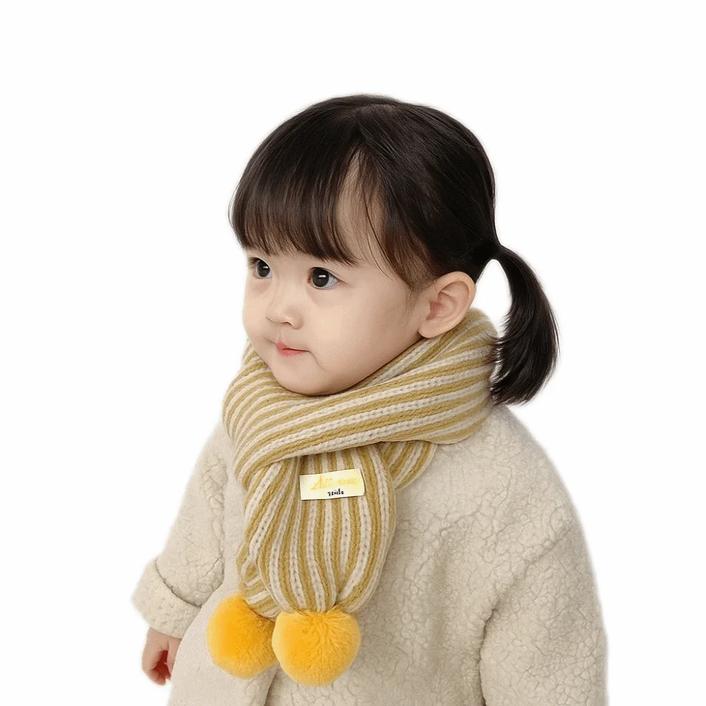 New Stripe Knitted Scarf Cold Proof Colorful Pom Pom Keep Warm Blanke Windproof Neck Warmer for Children