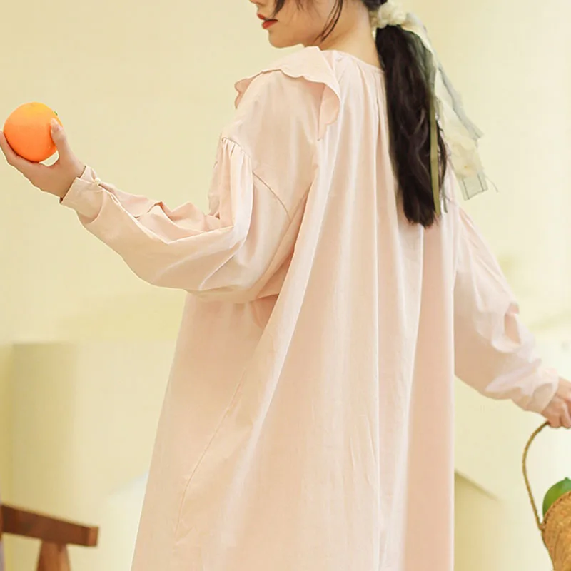 Ygolonger Pure Cotton Sleeping Skirt One Piece Long-sleeved Homewear Cloths Spring Summer Romantic Pajamas  for 2023 Women