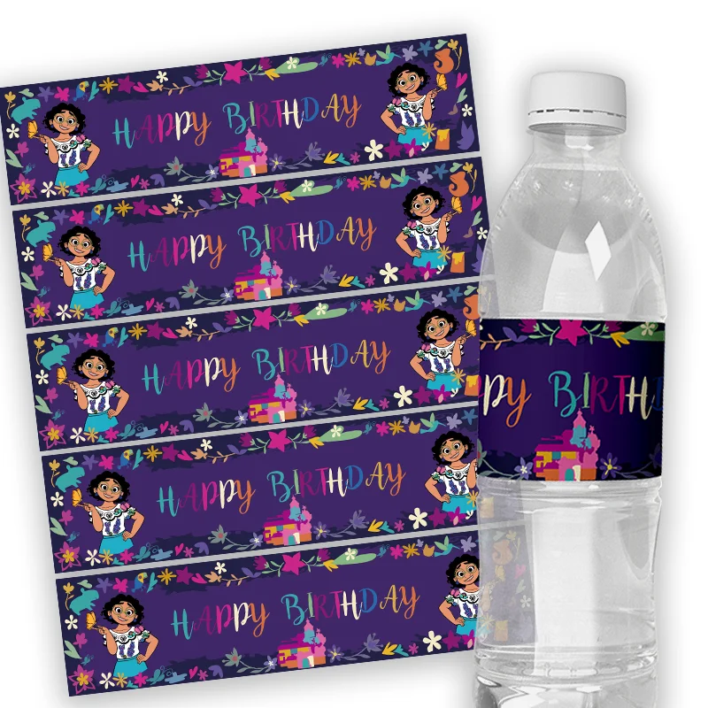 6pcs Custom Disney Encanto Water Bottle Labels for Party Kid Baby