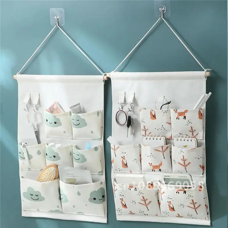 

Cotton Wall Mounted Storage Bag Home Room Closet Door Sundries Clothes Hanging Bag Holder Cosmetic Toys Organizer 3/5/7 Pockets