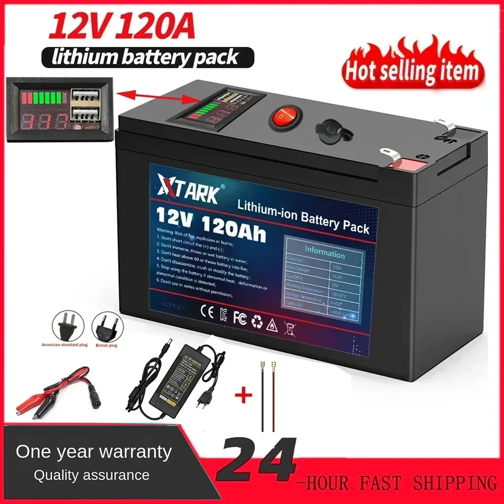 

NEW Sprayers 12V 120Ah Built-In High Current 18650 Lithium Battery Pack For Electric Vehicle Batterie 12.6V Charger with usb