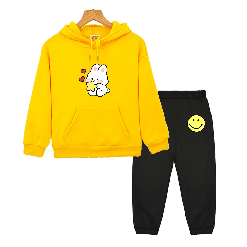 

L Love Happy Rabbit Original Printed Long-sleeved Children's Sports Set Round Neck Sweatshirts Graphic Streetwear Cute Tops Y2k