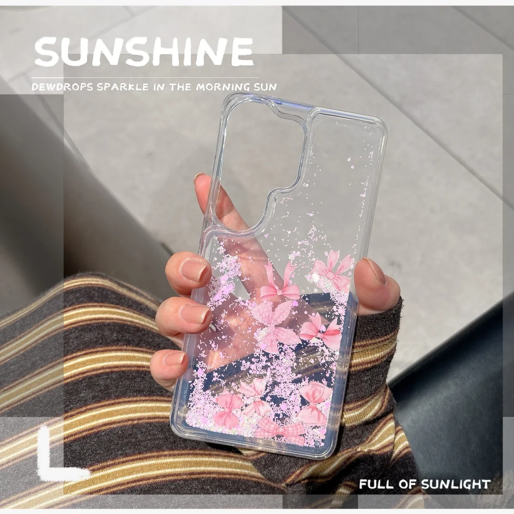 Luxury Glitter Quicksand Bowknot Bling Transparent Shockproof Acrylic Case