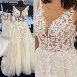 Lakshmigown Sexy Beads Women Beach Wedding Dress for Women 2024 Illusion Bodice Lace Appliques Bridal Gowns Vestidos de Nova