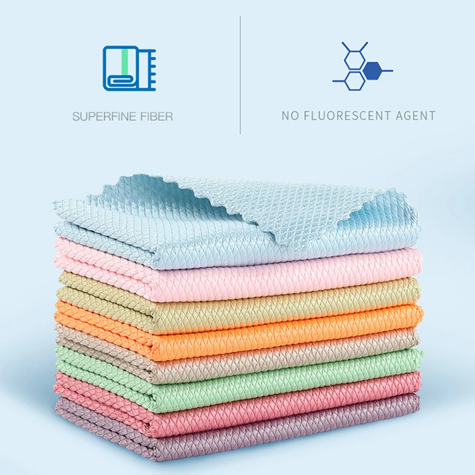 5pcs Fish Scale Kitchen Towel For Glass Dish Washing Wiping Rag