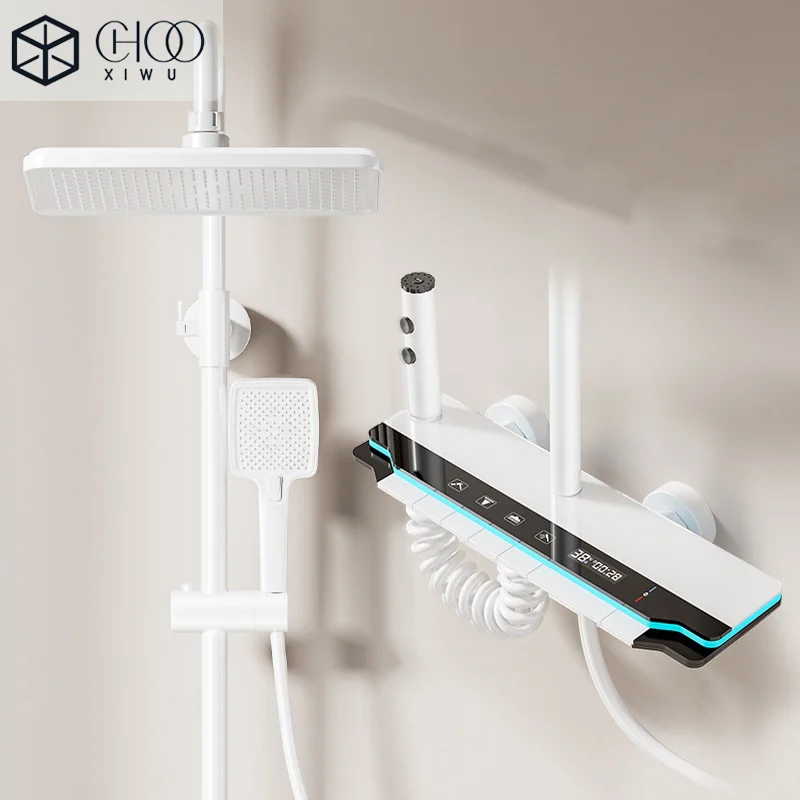 ห้องน้ําติดผนังคีย์เปียโน 4 วิธี Outlet Rainlfall หรูหราชุดฝักบัวสมาร์ทจอแสดงผลอุณหภูมิก๊อกน้ําระบบ 1