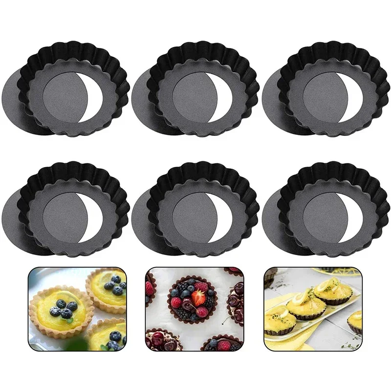 3 Inch Kitchen Non-stick Carbon Steel Cake Molds Bottom Tart Plate Round Lace Pizza Egg Tart Pie Tray Home Oven Cake Tools cake cutter