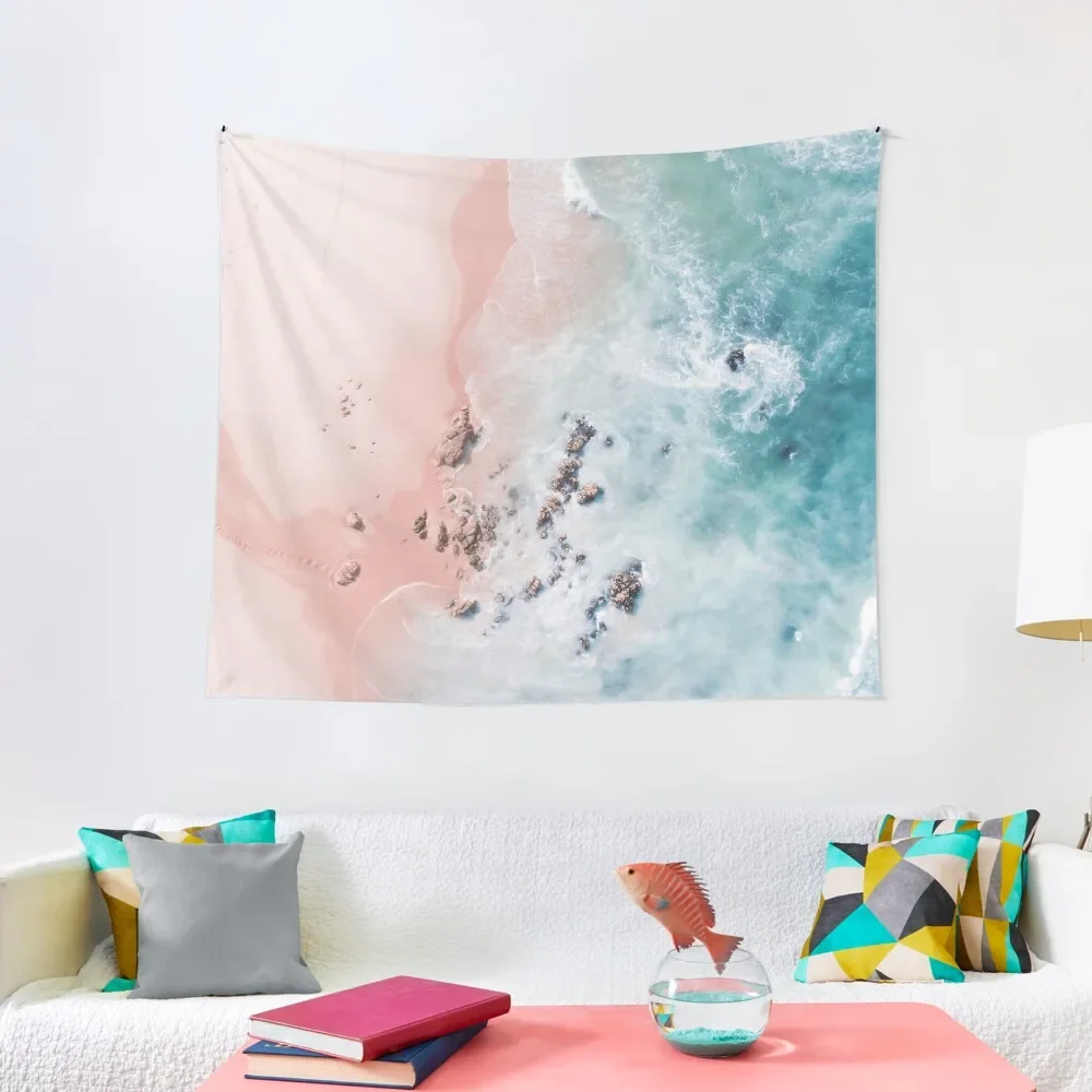 

Sea Bliss - Aerial Pink Beach Ocean Sea photography by Ingrid Beddoes Tapestry Decoration For Bedroom Tapestry