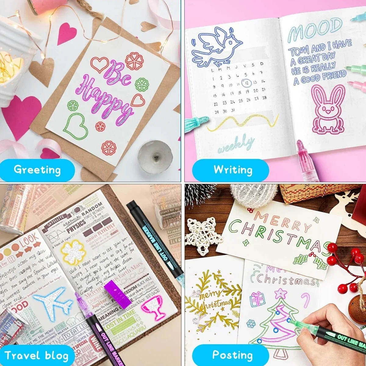 8-48Colors Metallic Color Outline Marker Pen Kawaii DIY Hand Account Graffiti Outline PenOffice Culture and Educational Supplies 5