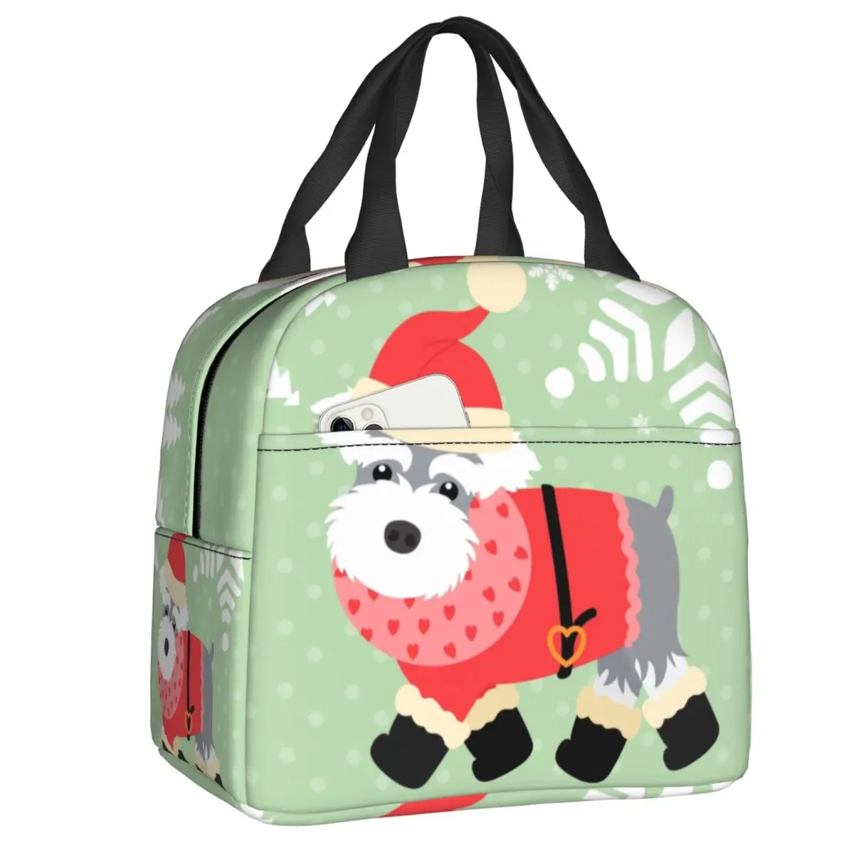 

Miniature Schnauzer Christmas Insulated Lunch Bags for Outdoor Picnic Cute Dog Cooler Thermal Lunch Box Women Children