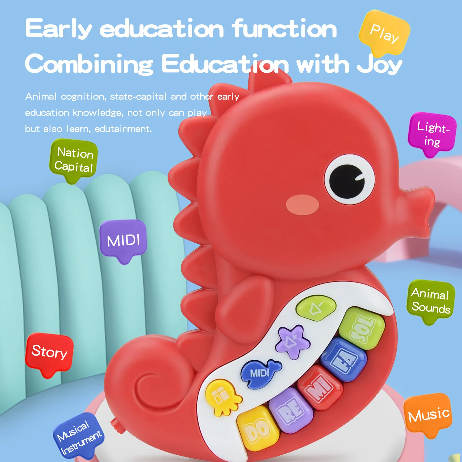 Music Toys Baby Piano Multifunctional Seahorse Electronic Piano With Music and Light Boys Girls Toys Kids Gifts age1+