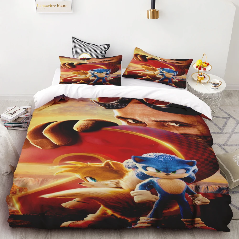 thumbnail image 1 of Funda nórdica 3D exquisita caricatura Sonic papel tapiz Anime impresión digital juego de cama edredón cama suave niños jóvenes regalo, 1 of 4