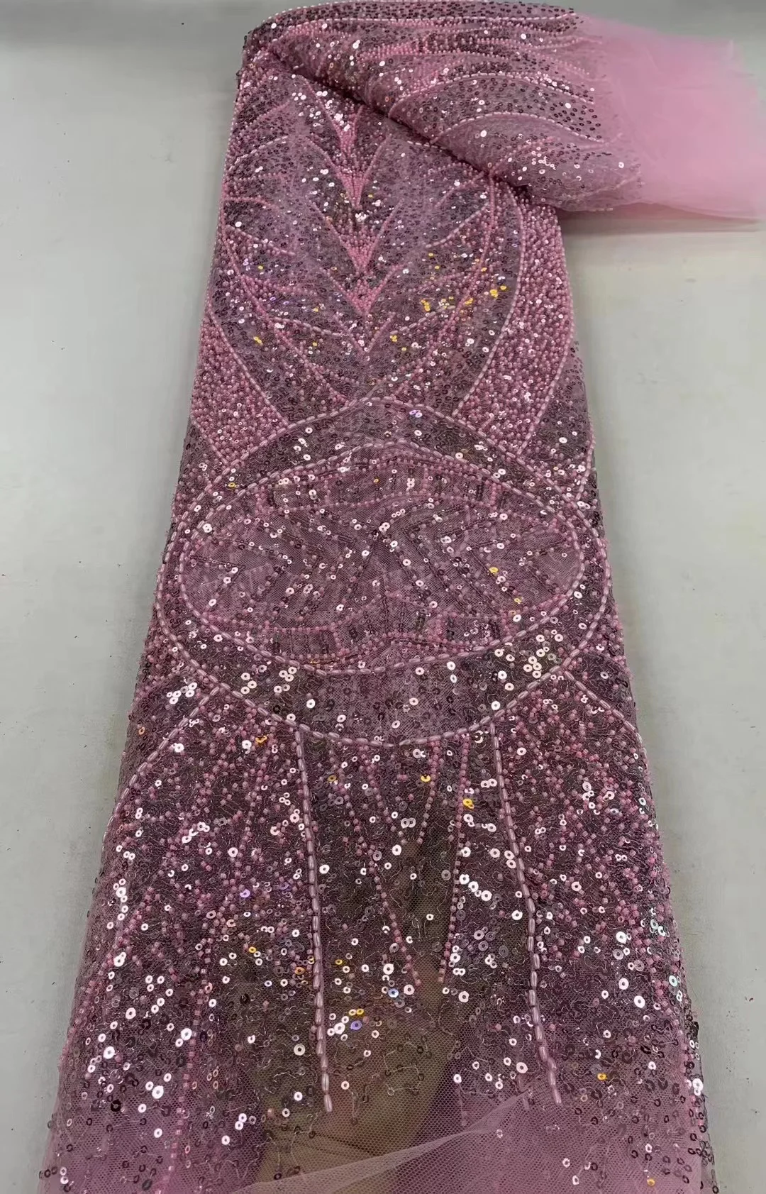 

The Most Popular Grape pink Latest Design 2023 French Heavy Beaded and African Sequins Tulle Lace Fabric Party Dress