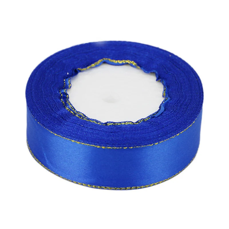 Premium Gold-Edged Satin Ribbon for Gift Packaging - 25 Yards, Assorted Widths (High Quality, Wholesale)