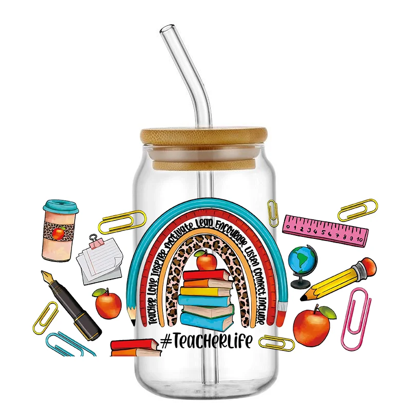 Teacher Transfers Stickers Cup Decals,Teacher's Life Pattern cup wrap Ready to Apply, Permanent Adhesive, No Heat Nee