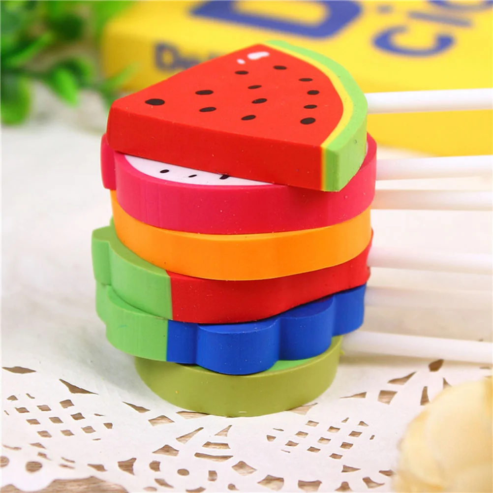 

6pcs Fruit Shaped Pencil Eraser Creative Stationery School Supplies for Kids Students (Assorted Pattern)