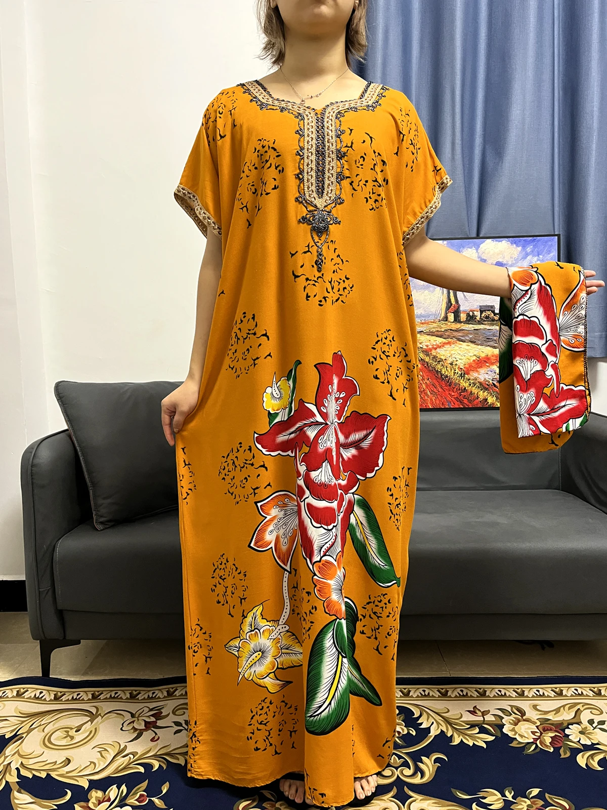 Caftan de nuit pour femme indienne, caftan en coton 100