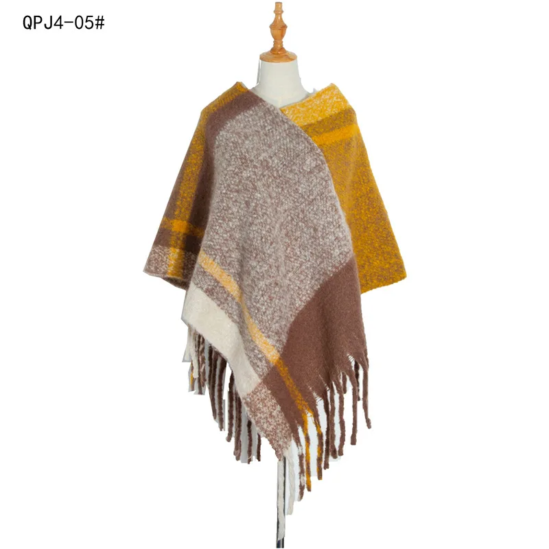 2022 new Autumn Winter Women's Shawl Coarse Tassel Loop Yarn  Warm Capes Lady Ponchos Loose Coat Cloak Yellow Pullover 2022 summer new shawl poncho sunscreen scarf for women sun protection shawl soft beach shawl bikini cover butterfly printed