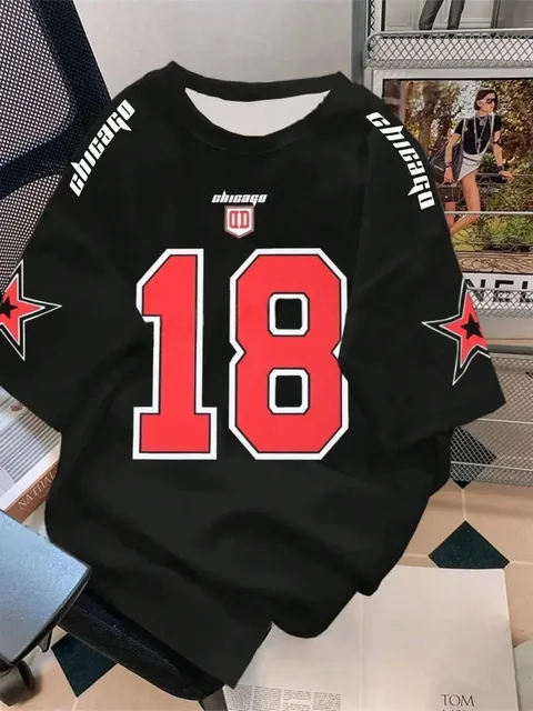 Street fashion men's summer 18 digit print comfortable breathable round neck T-shirt outdoor high street top 2