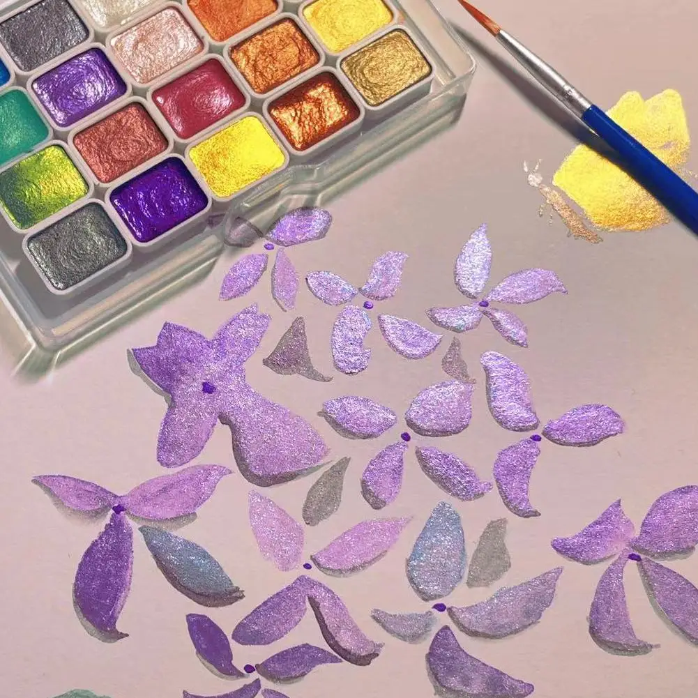 20/60 Color Solid Watercolor Paint Set Glitter Pearlescent Watercolor Pigment for Drawing Art Metal Painting