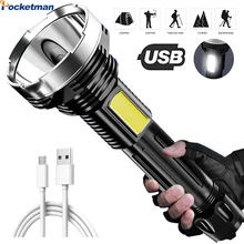 

Brightest LED+COB Flashlight 4 Modes Waterproof USB Rechargeable Torch Portable Powerful with build-in battery Outdoor Camping