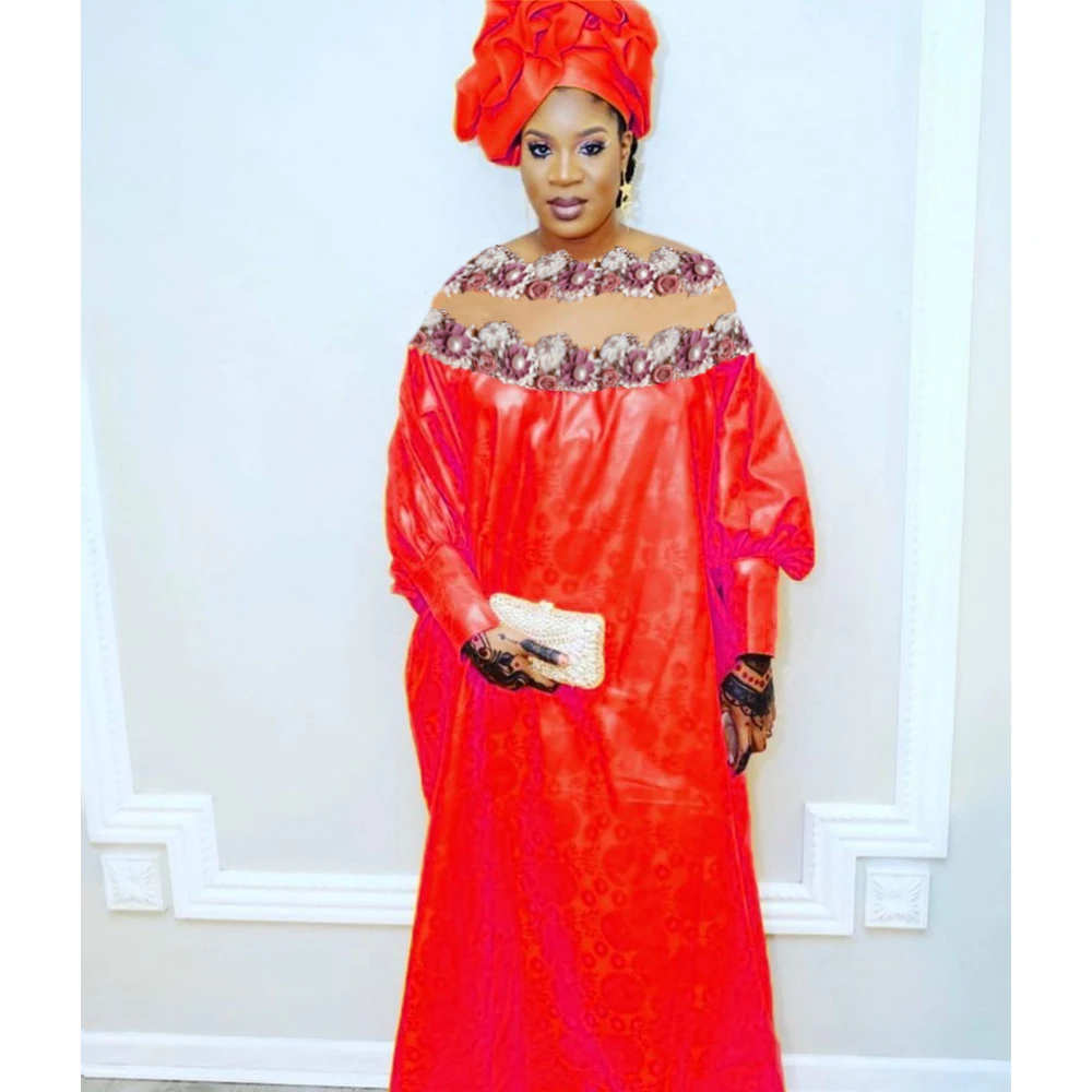 African Long Dresses For Wedding Party Clothing Top Quality Turkey Traditional Basin Riche Max Size Dashiki Robe With Headscarf