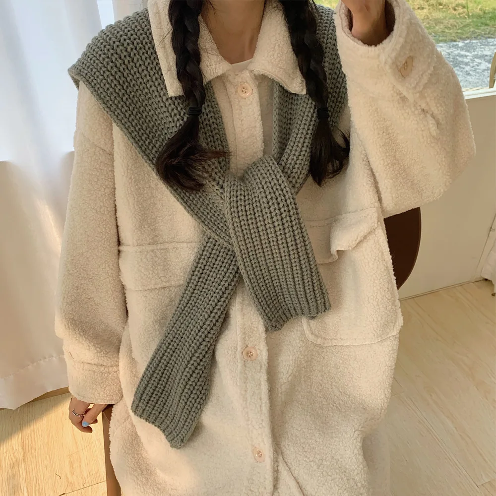 

Sitonjwly Women Fake Collar Solid Color Lapel Knitted Flase Detachable Collar Shawl Wrap Shirt Neck Guard Scarves Mini Cape