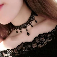 Nouveau Sexy gothique Sautoirs cristal noir dentelle cou collier ras du cou Vintage victorien femmes Chocker Steampunk bijoux 4