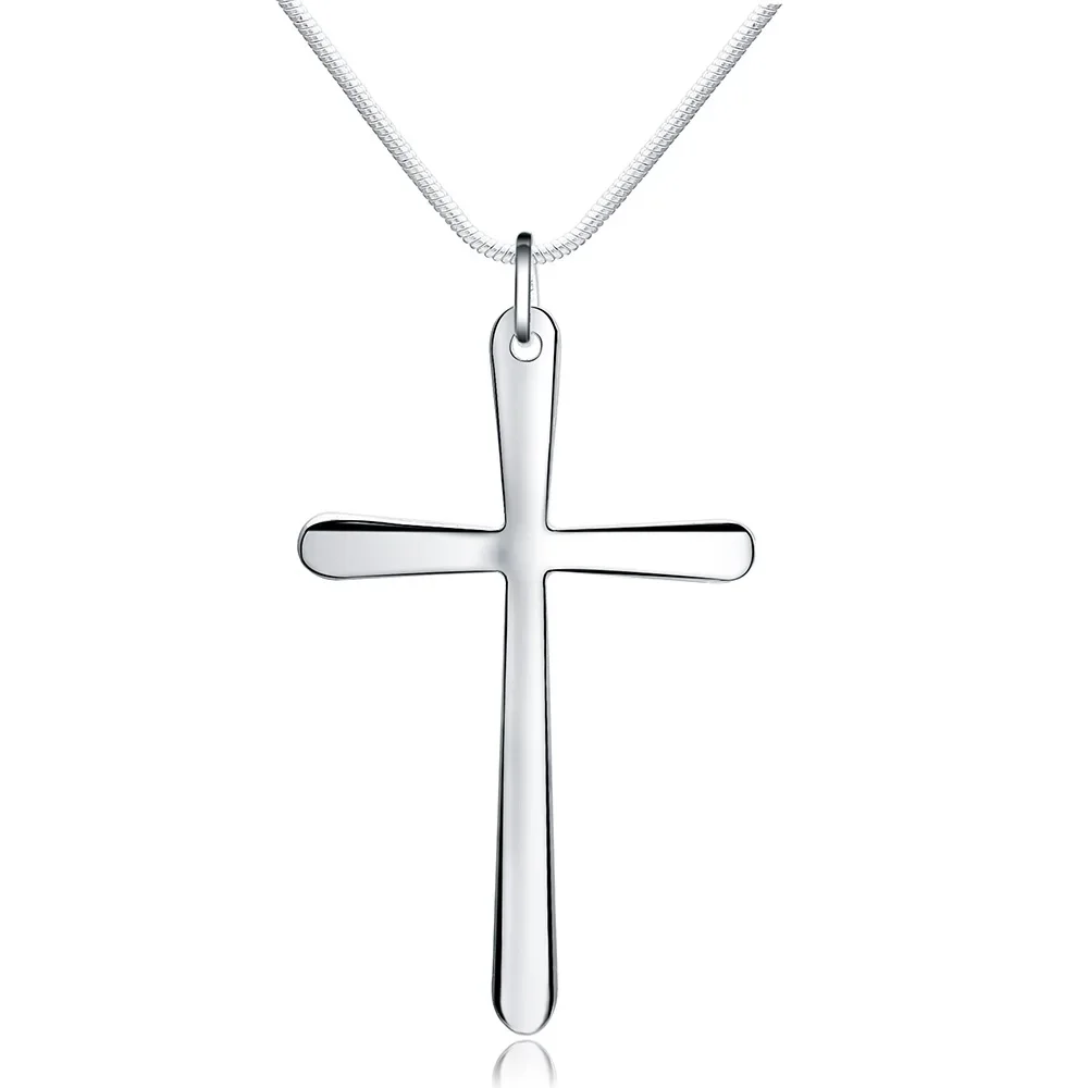 Pendant Necklace Silver Necklace Silver Pendant Silver Necklace Charms LIhong 925 Sterling Silver Long Cross for Women Men Fashion Wedding Engagement Gift