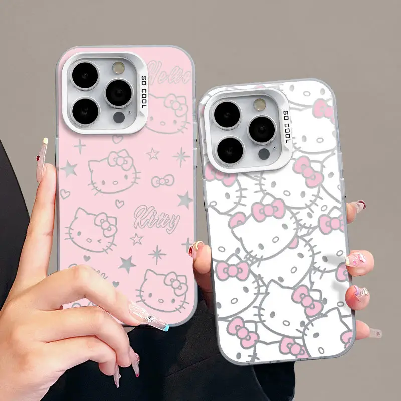 Sanrio Hello Kitty Cool Full Screen KT Phone Case For iPhone 15 14 13 Pro Max 11 12 13 Pro XR XS MAX Y2K Lovely Anti Fall Cover