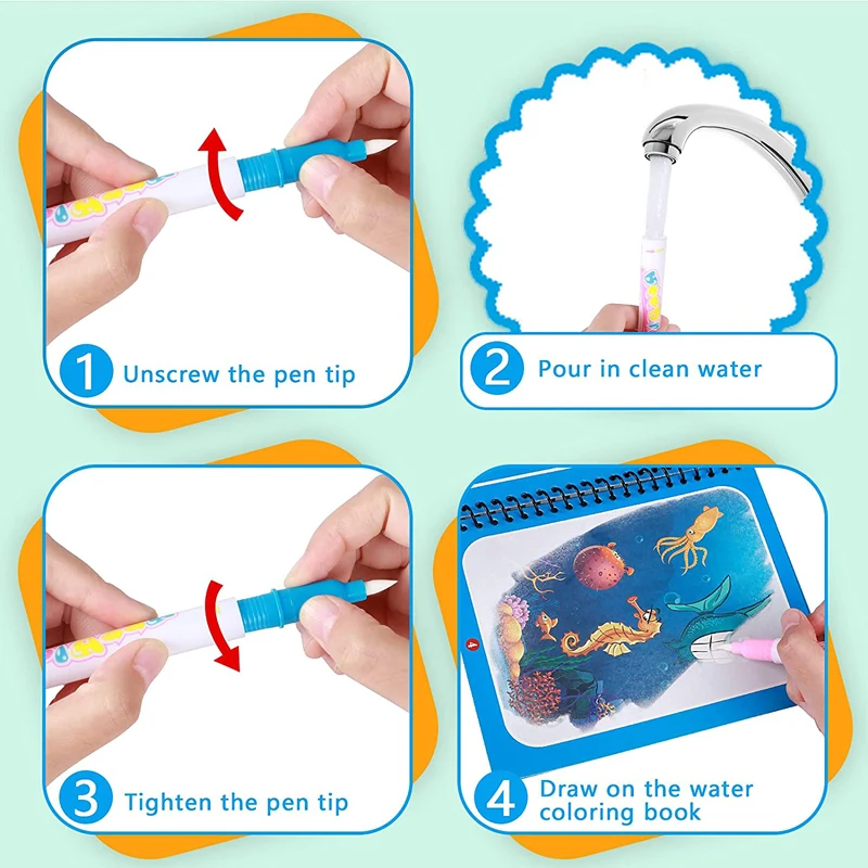 Montessori Toys Magic Water Drawing Book Kids Educational Games Paintings Children Coloring  for Babies from 1 Year to 3 Toys 4
