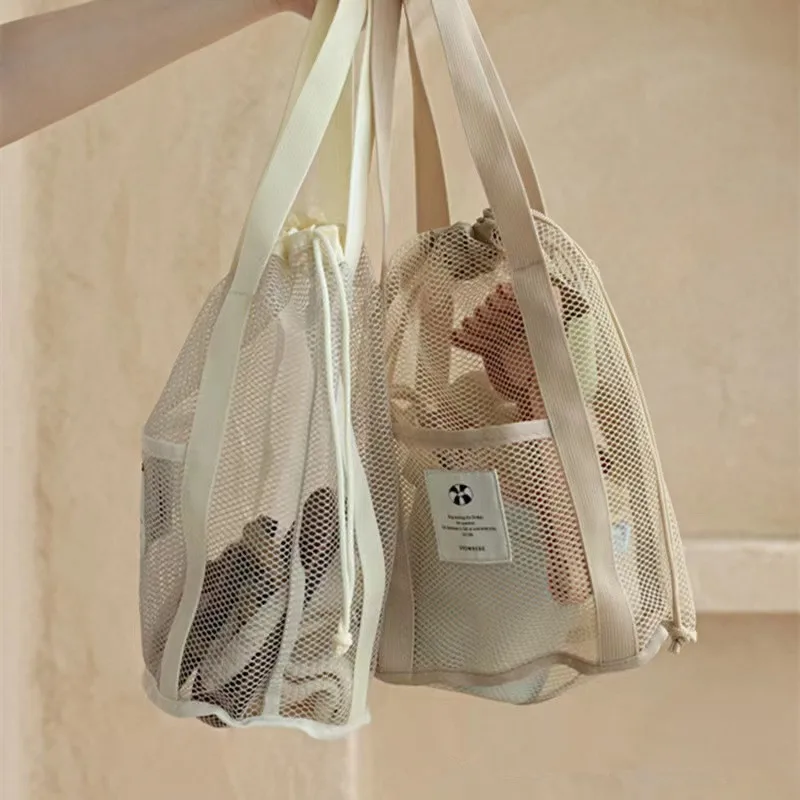 

Simple Korean Vacation Tourism Beach Bag Net Cloth Bundle Pocket Large Capacity Portable Breathable Net Swimming Storage Bag