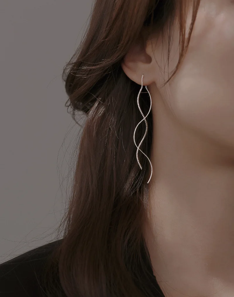 Drop Earrings Dangle Earrings Long Earrings Crystal Tassel Earrings Drop Earrings Wavy Line Tassel Chain for Women Simple Girl Temperament Design Female Vintage Fashion Jewelry
