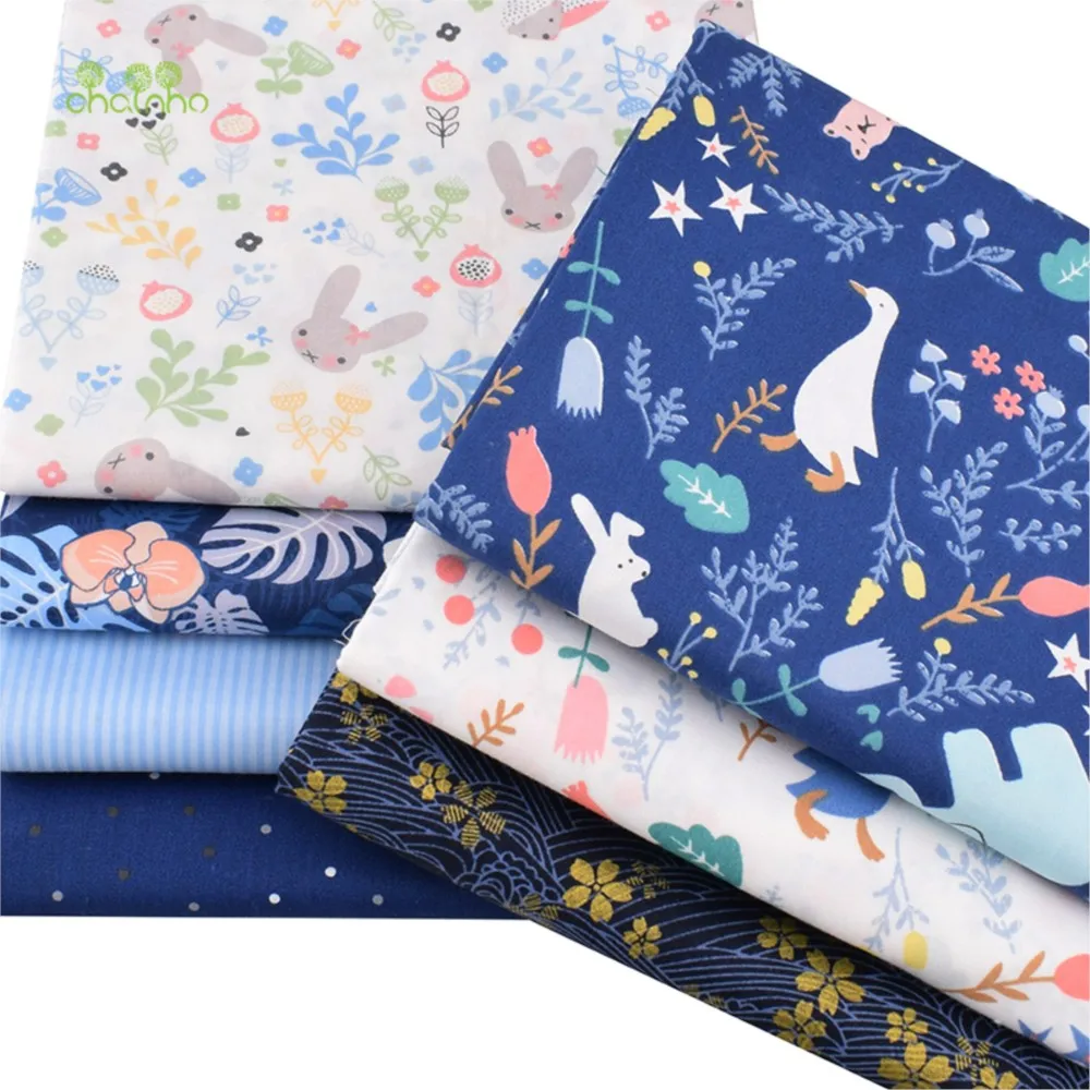 Chainho,Print Twill Cotton Fabric,Patchwork Cloth,DIY Sewing Quilting Material,Midnight Blue Series,7 Designs,2 Sizes,15C21