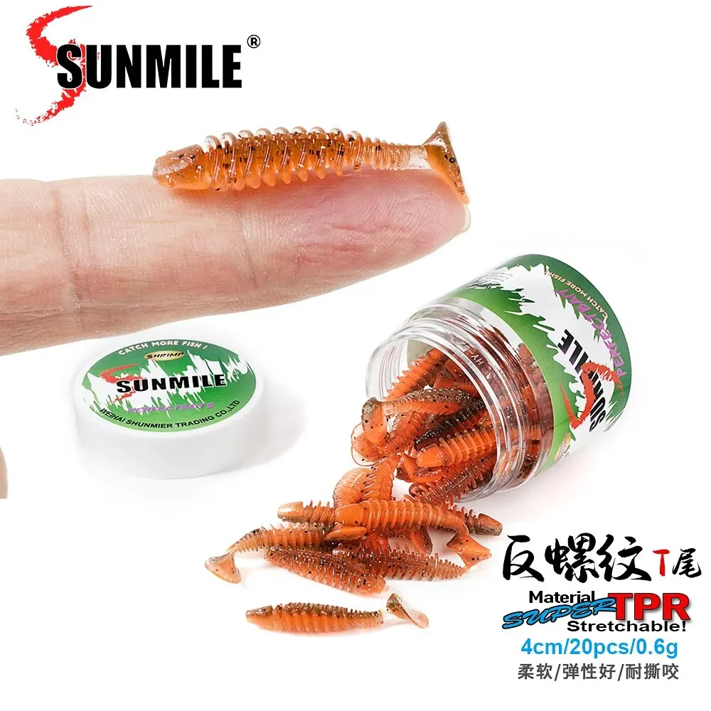 Vers Souples 4cm SUNMILE 20pcs 0.6g - Micro Leurres Pêche Truite Perche Bass Rocher Souple