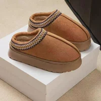 2025 Platform Fluffy Slippers Women/men House Flats Fashion Plush Winter Shoes Ladies Home Elegant Casual Footwear Large Size 6