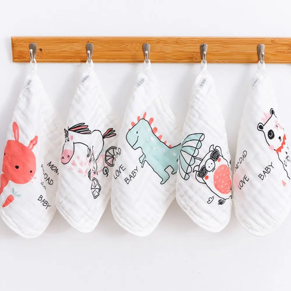 5PCS Burp Cloth Baby Gauze Towels Super Soft Scarf Pure Cotton Square Towels Portable Six Layer Cartoon Infan Washcloth