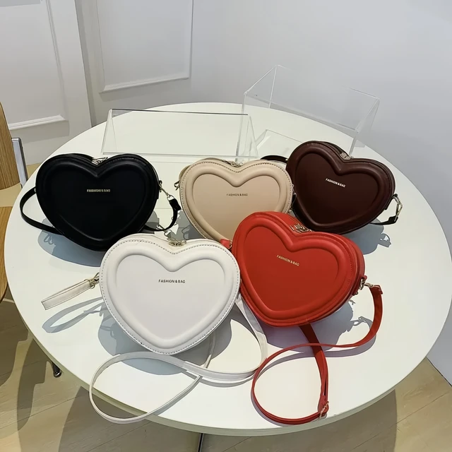 Hot Selling Heart Crossbody Bag Women's Solid Color PU Leather Versatile Sweet Shoulder Bag Fashion Handbag-tan 1