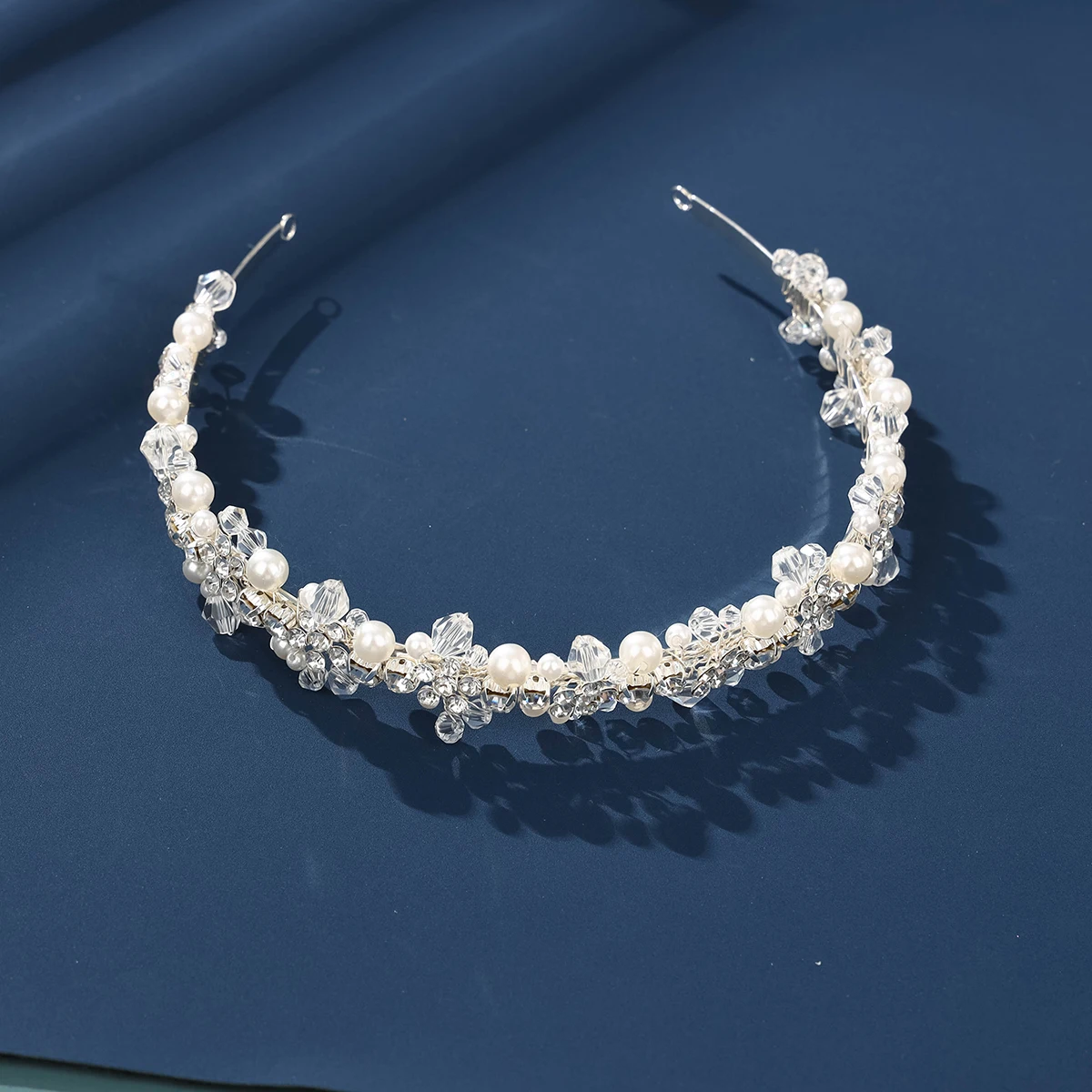 Fashion Wedding Hair Ornament Crystal Handmade Women's Headwear Prom Hair Belt Silver Pearl Bridal Crown