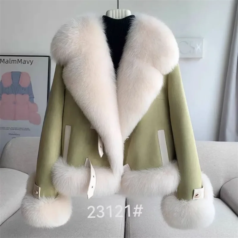 Fashion Imitation Fox Fur Grass Coat Women's Short 2024New Furry coat Woolen collar thickened warm coat for winter Fur Coat Pink