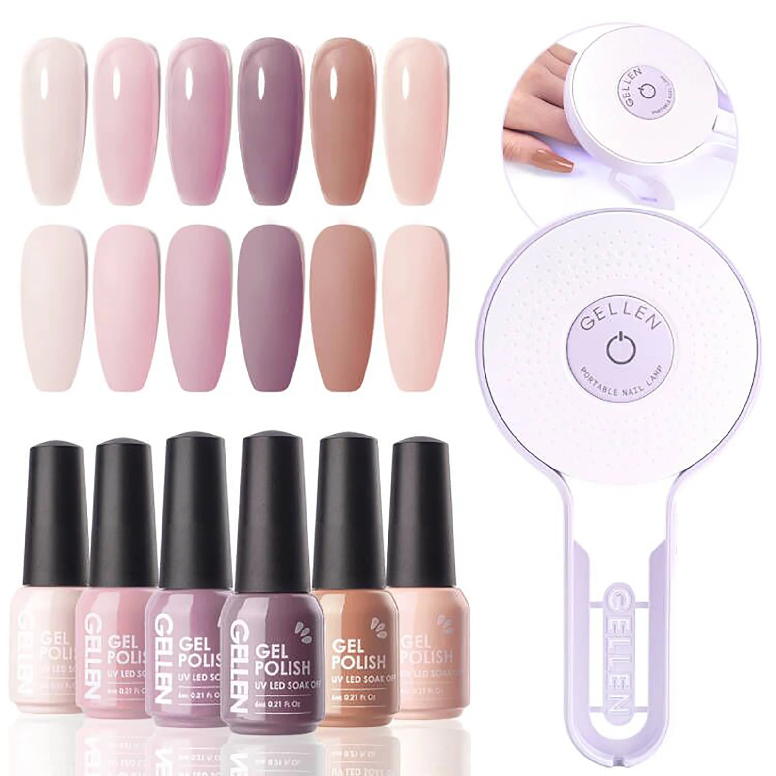 Gel Nail Polish Kit with 6 Colors and Portable UV Lamp