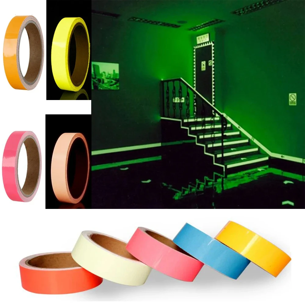 5 Colors Luminous Tape Self Adhesive Glow in the Dark Reflective Fluorescent Glowing Tapes Striking Wall Stripe Sticker Warning