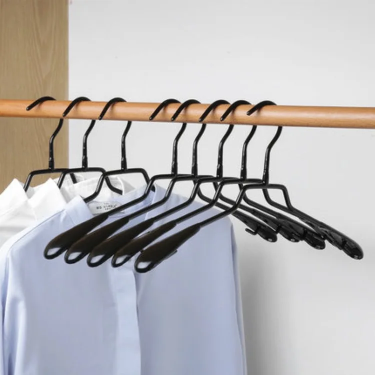 Description Picture 2 of item5-25PCS Black Home Clothes Hanger,Wide Shoulders Hangers with Non Slip Hook,Metal Dip Plastic Seamless Drying Rack for Closet