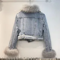 Abrigos vaqueros gruesos y cálidos desmontables para invierno, chaqueta Premium corta occidental que combina con todo, Tops ajustados de moda con retales de piel, superventas 3