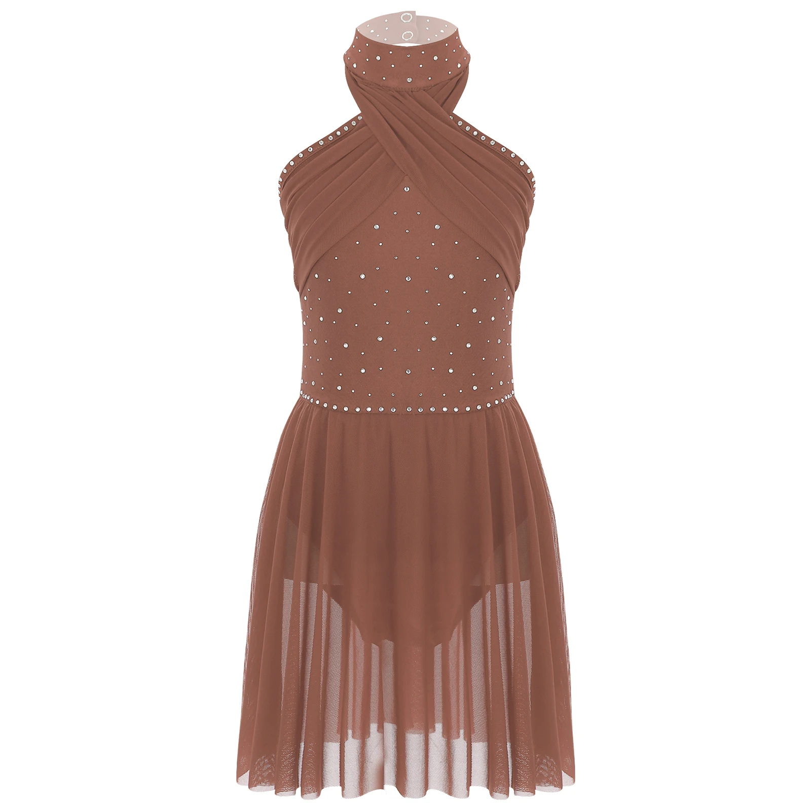 Niños Niñas gimnasia artística patinaje artístico Ballet traje de bailarina lírica brillante Rhinestone Halter Ballet Jersey vestido de baile