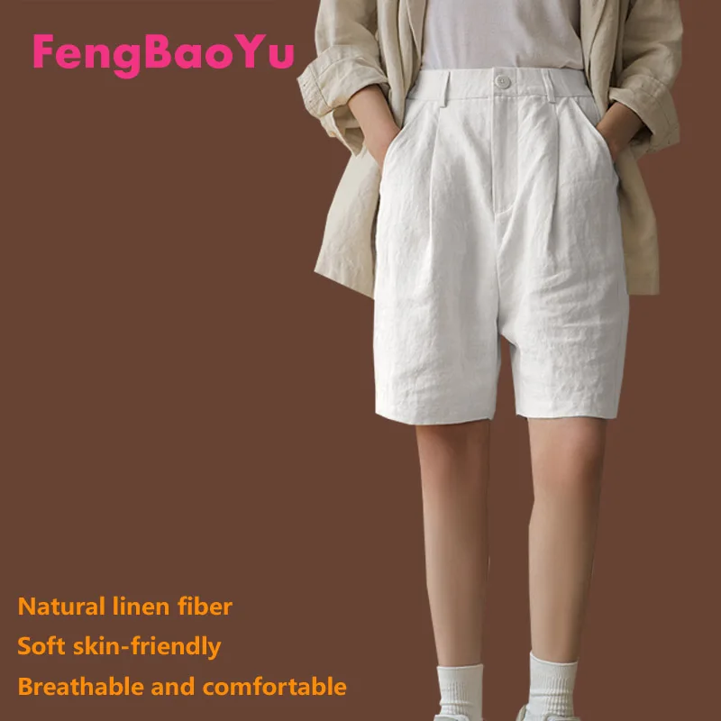 Fengbaoyu Linen Spring and Summer Ladies' Five-part Trousers Tourism Beach Sports Running Casual Pants Black Women's Clothes 5XL