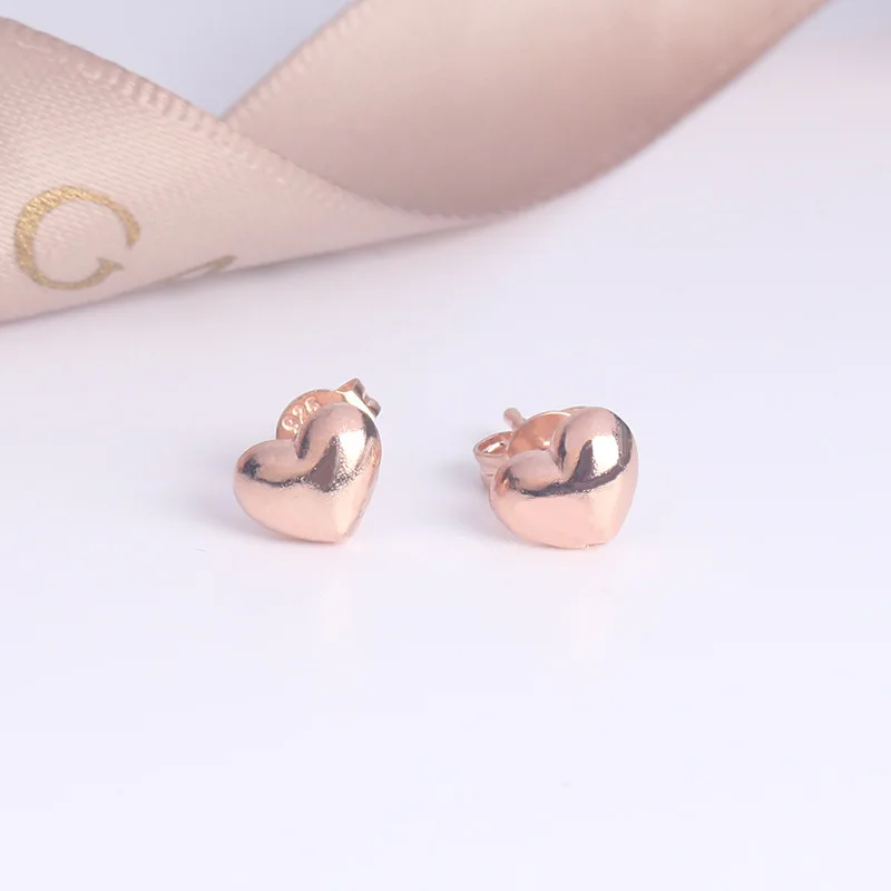 2022 NEW Trend Rose Gold  Heart-Shaped Stud Earrings For Women Simple S925 Silver Engagement Anniversary Gift Jewelry Wholesale