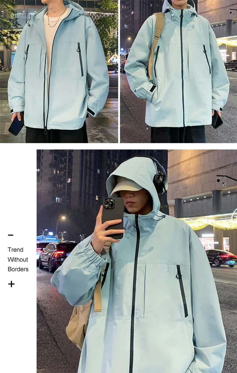 Lässige Herren-Kapuzenjacken für Outdoor-Aktivitäten 2026 Frühling Herbst Jugend Streetwear Lose Einfarbige Mäntel mit Reißverschluss Windbreaker Oberbekleidung – Detail 19