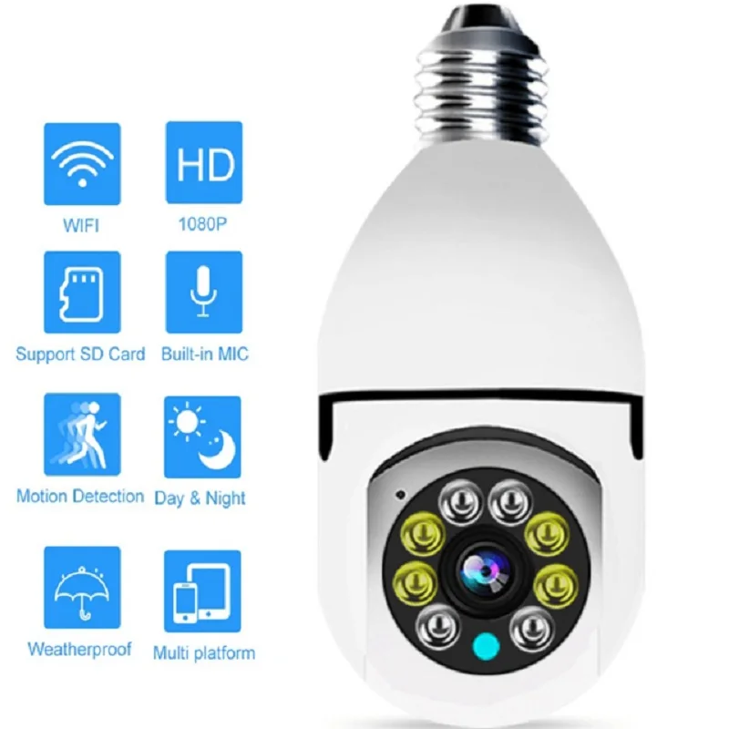 E27  5G Bulb Surveillance Camera Night Vision Full Color Automatic Human Tracking Zoom Indoor Security Monitor Wifi Camera